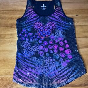 Disney Parks‎ Women's Sequins Mickey Mouse Tank Top Large Black Purple Pink